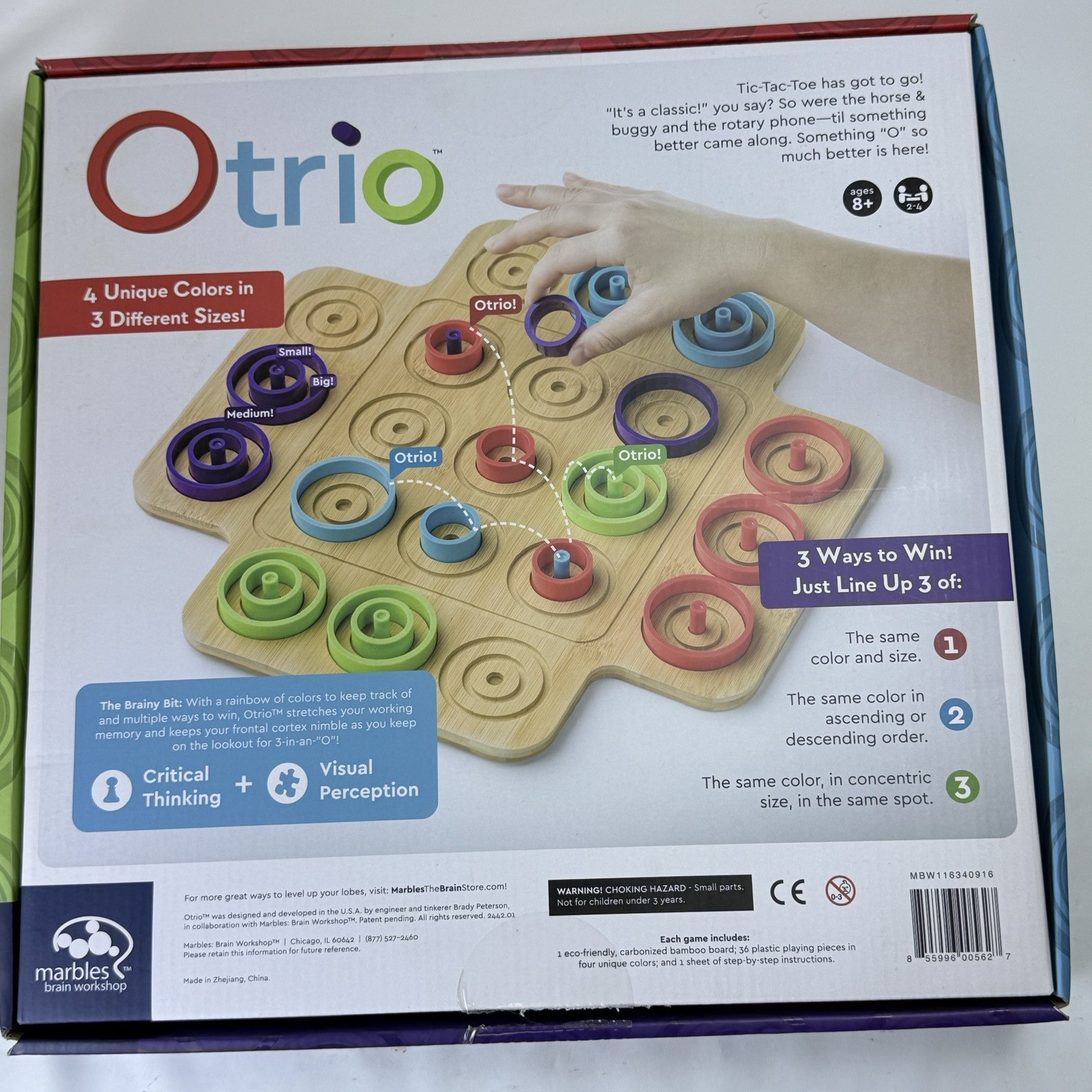 Otrio Deluxe Strategy Game By Marbles Brain Workshop Wooden Board 8+ Years
