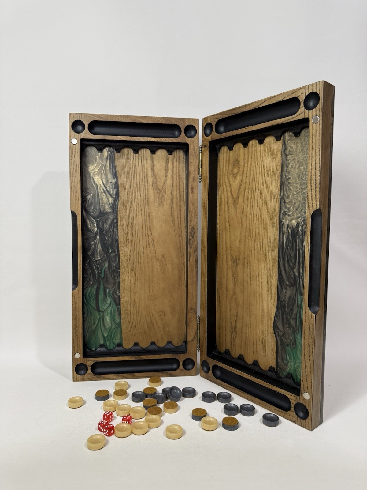 Exclusive Gold Backgammon Board, Wood & Epoxy Resin, Handmade Luxury Game Set
