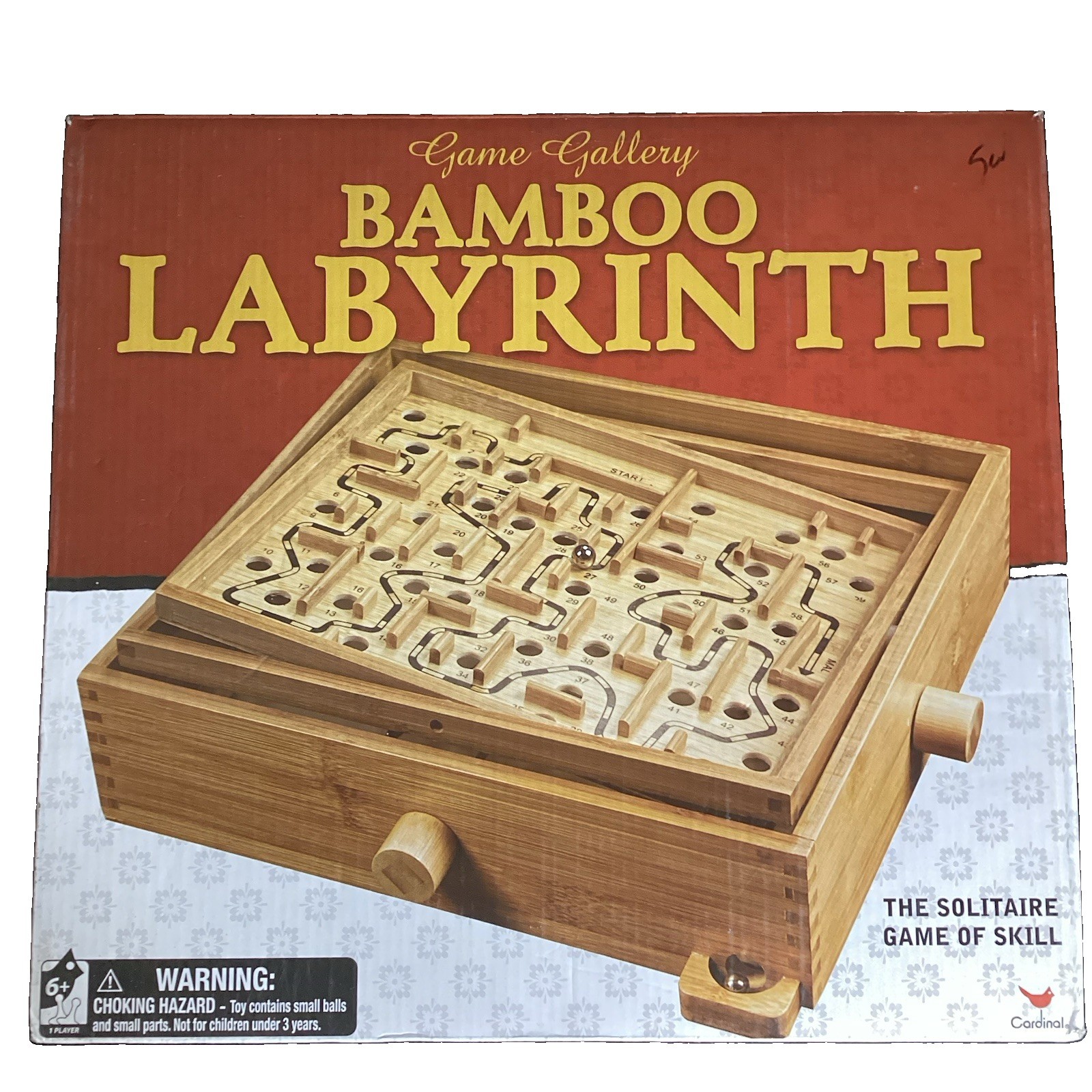 Cardinal Bamboo Labyrinth Wooden Maze Puzzle Game Skill Dexterity Marble 1 Ball