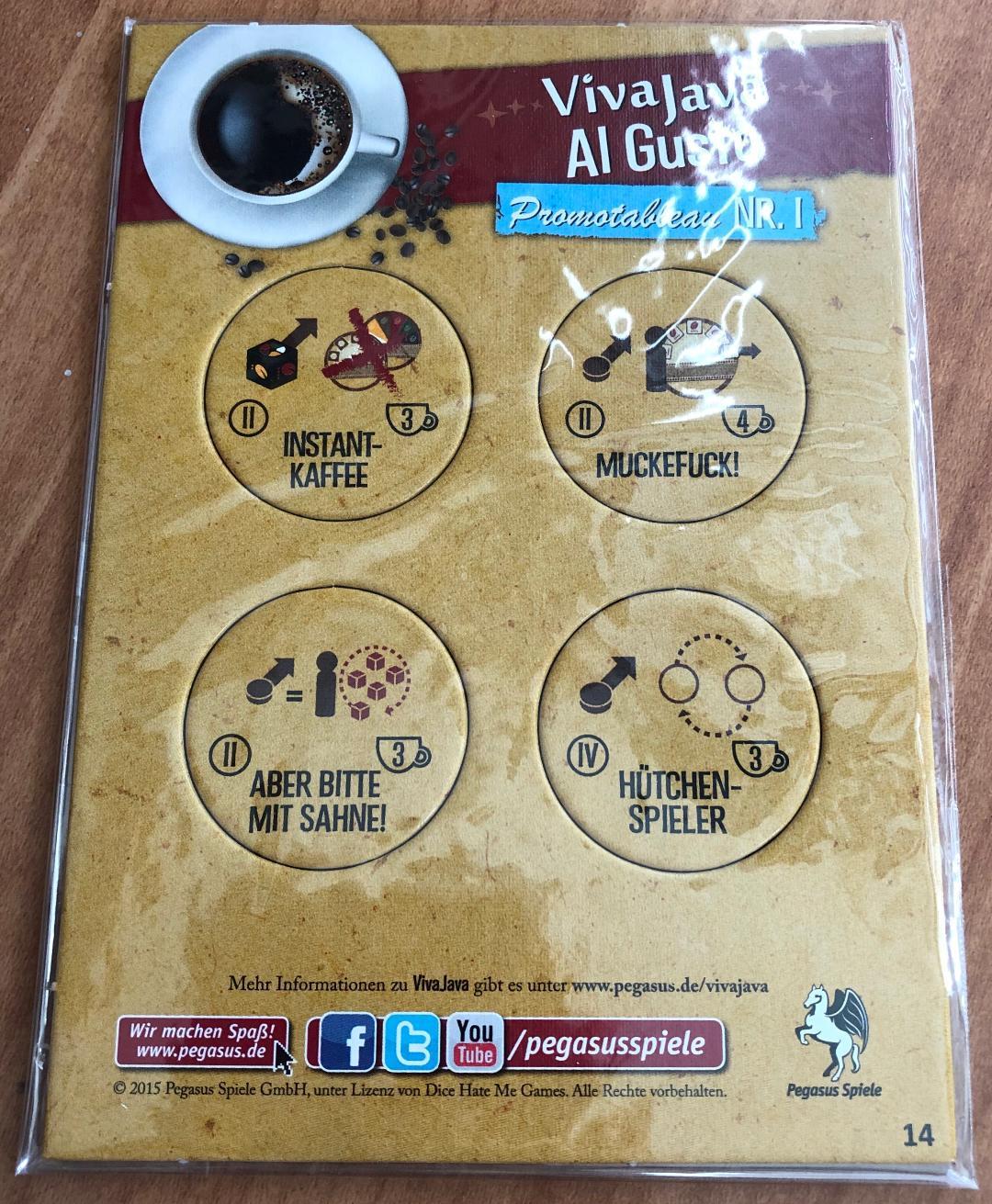 Viva Java Game AL GUSTO Promo 2015 Brettspiel Adventskalender Promotableau NR. 1