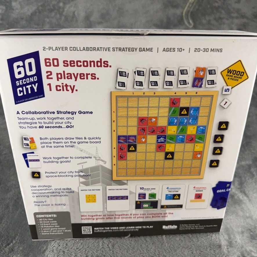 60 Second City Buffalo Games 2-Player Collaborative Strategy Board Game Complete