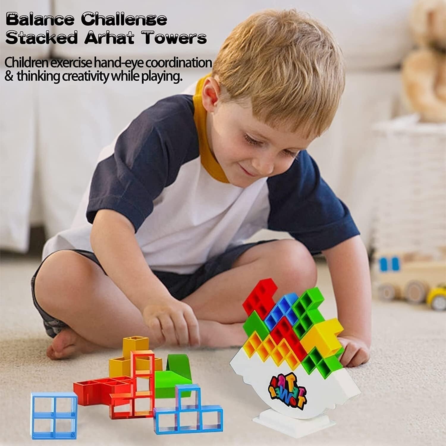 HOMELAM 48 PCS Tetra Tower Stacking Game – Educational Balance Toy for Kids