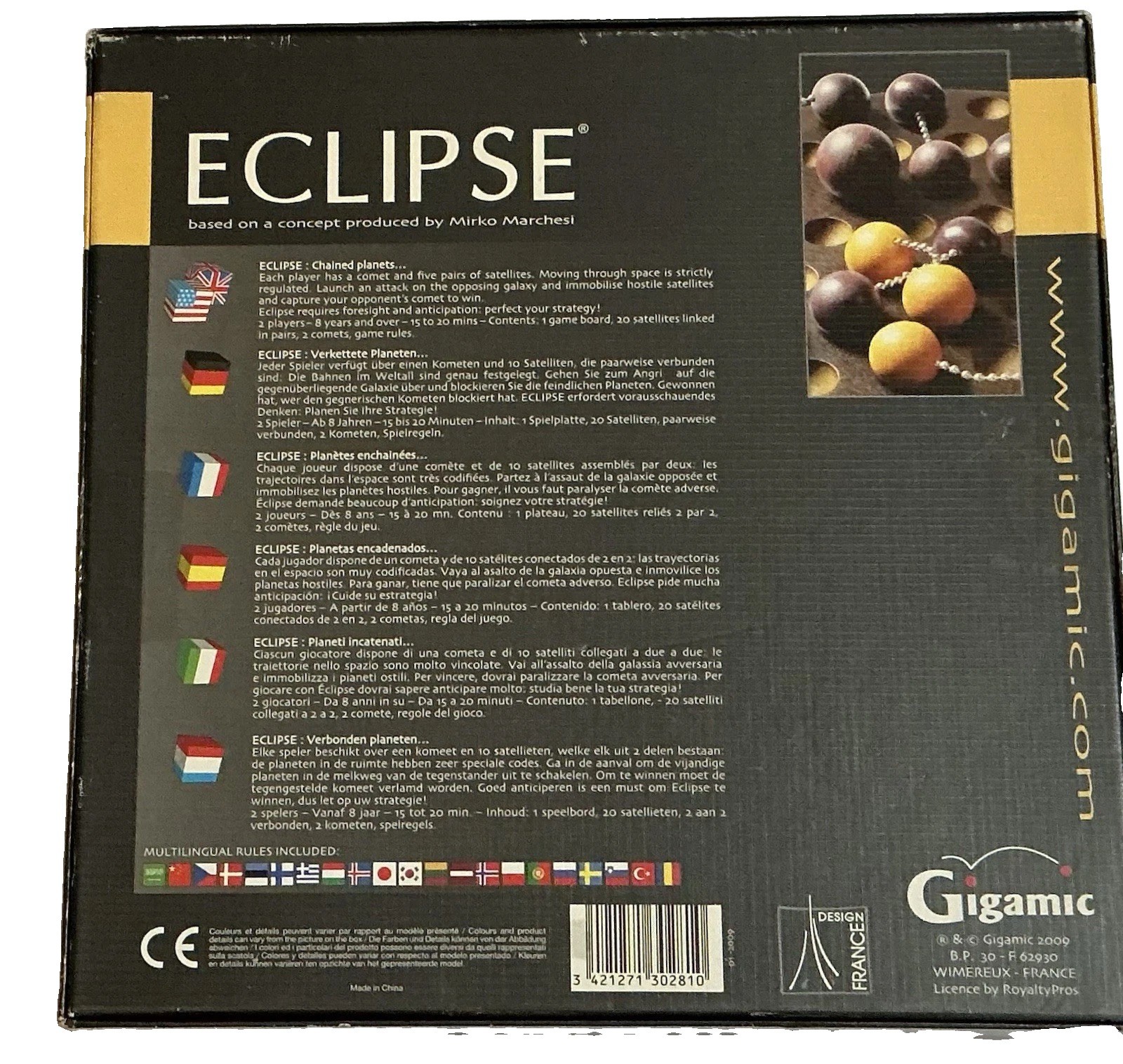 Gigamic 2009 “ ECLIPSE” Board Game Wood Blocks Strategy France