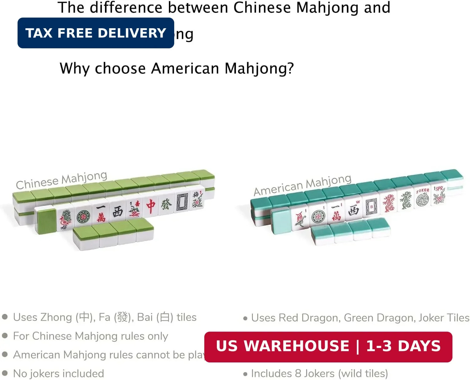 American Mahjong Set,166 White Tiles with Mahjong Storage Box.Portable Travel Co