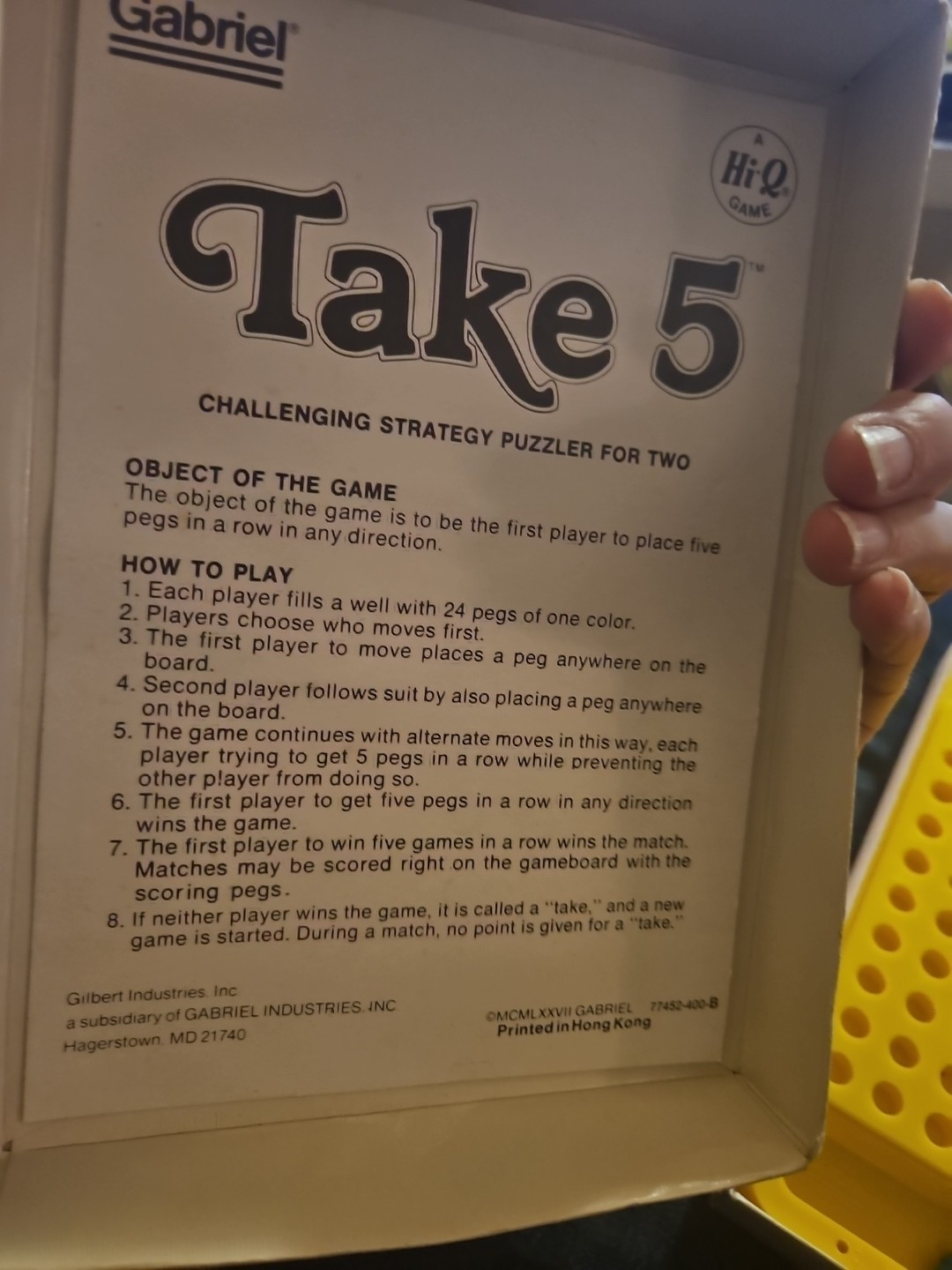 Vintage Take 5 Board Game W/ Box 1977 Gabriel Hi-Q 77452-400-B Strategy Puzzler