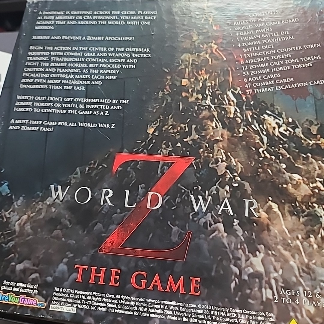 World War Z The Board Game Movie University Games Zombie Apocalypse COMPLETE