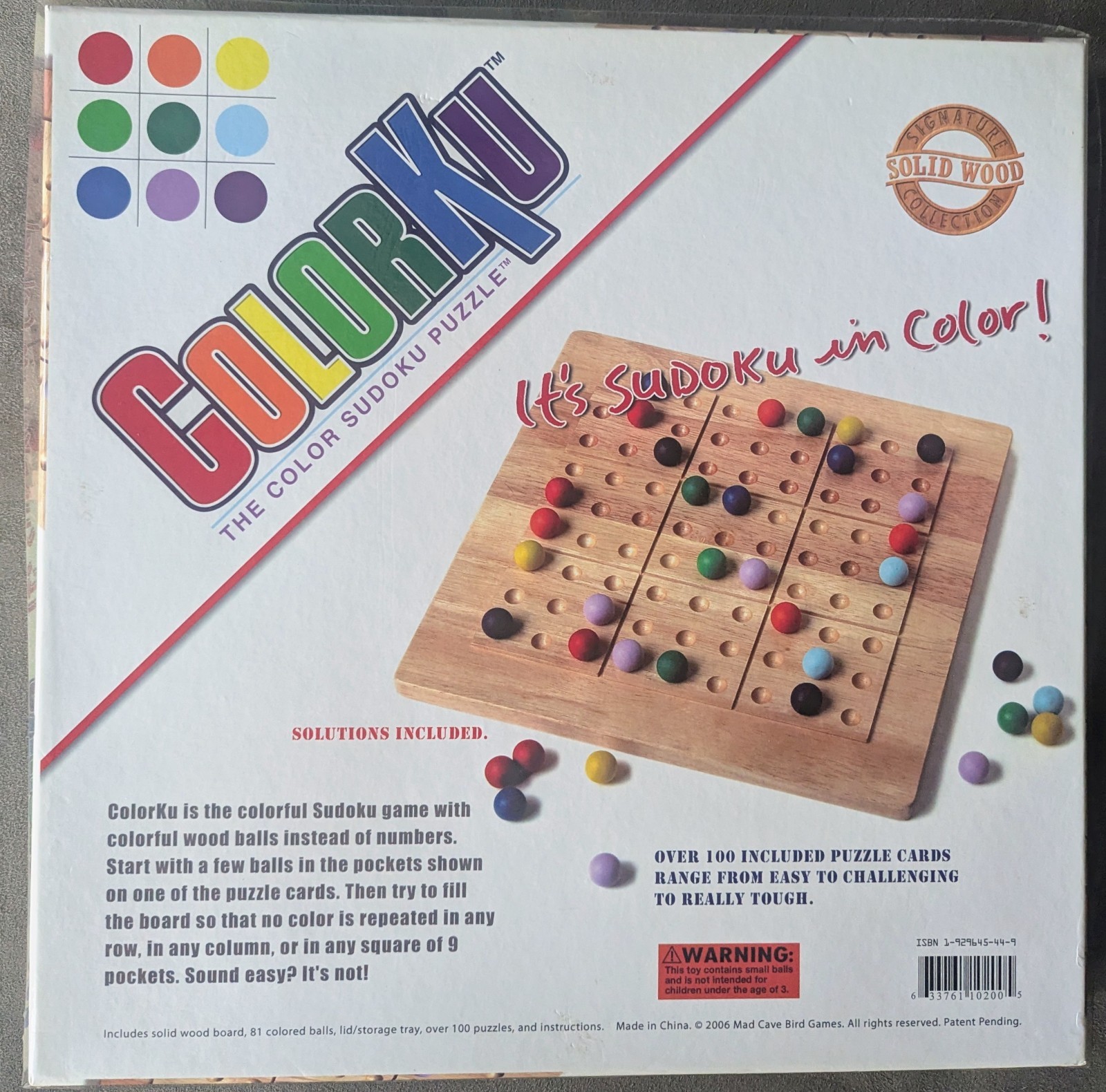 COLORKU Wooden Color Sudoku Puzzle Game 100% COMPLETE w/ Box Solutions 2006