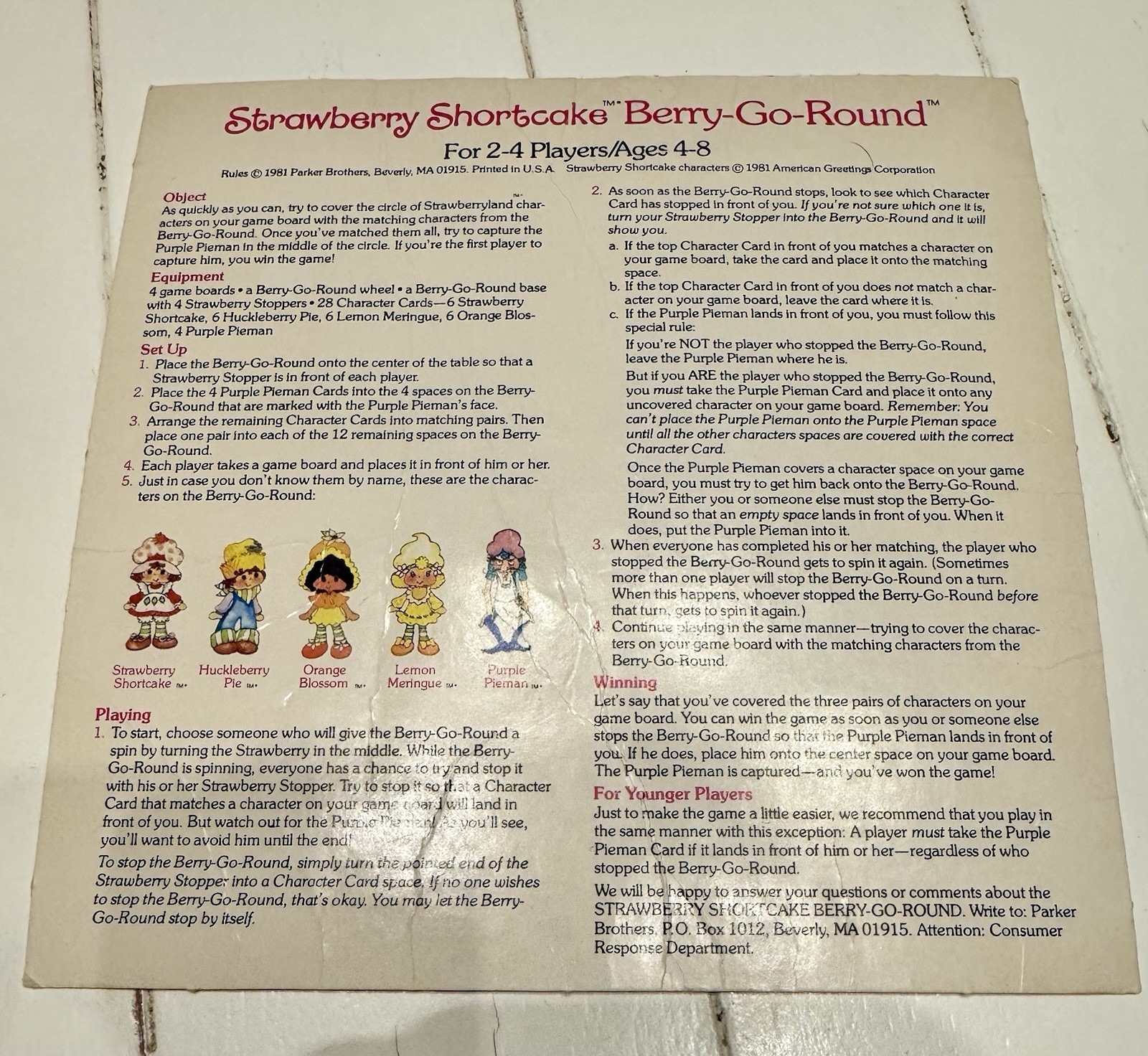 Vintage 1981 Strawberry Shortcake Berry Go Round Game Parker Brothers Incomplete