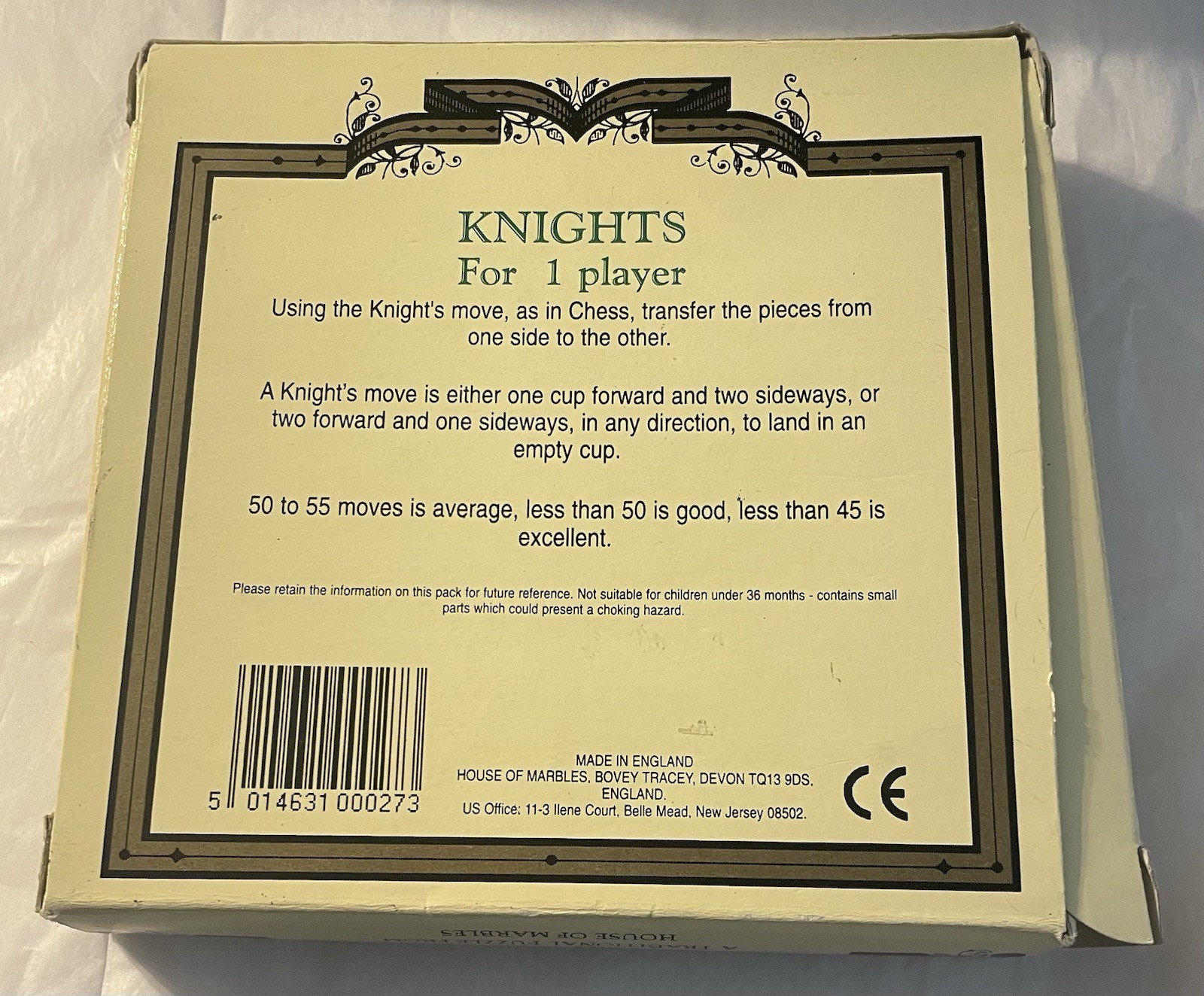 KNIGHTS – HOUSE OF MARBLES 1 Player Board Game NIP Chess IMPORT England