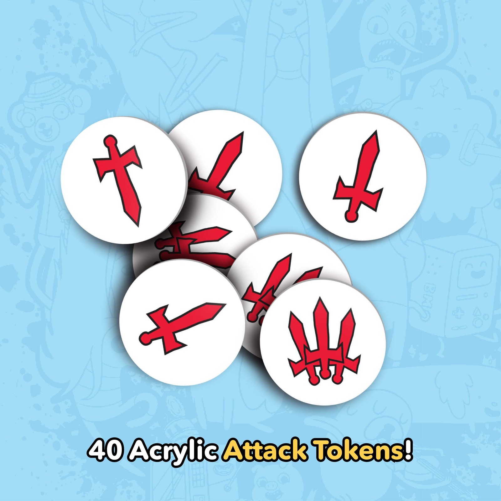 Adventure Time Card Wars: Acrylic Burn, Attack, & Mega HP Tokens & Bag (Kickstar