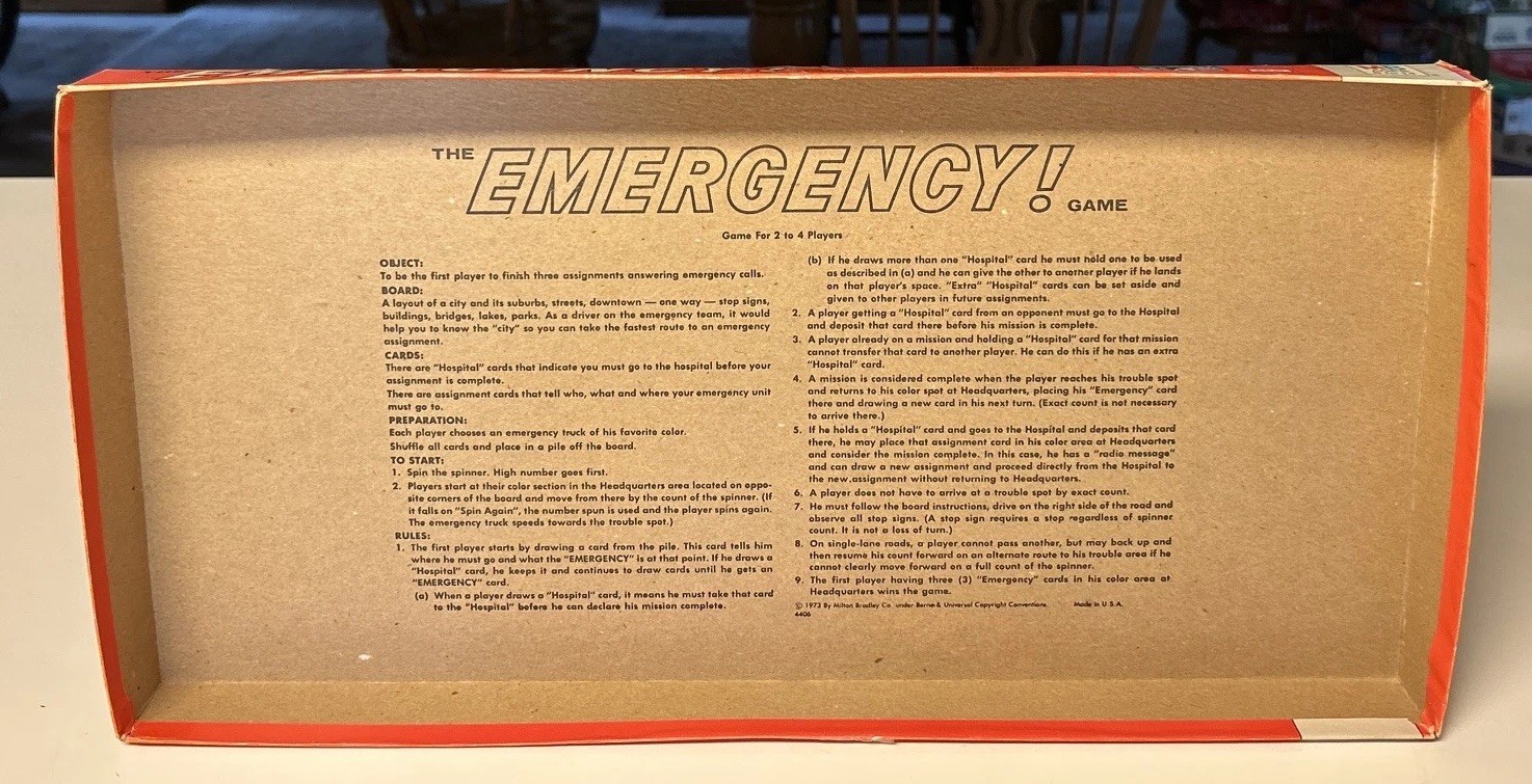 Vintage 1973 Milton Bradley The Emergency! Board Game Incomplete