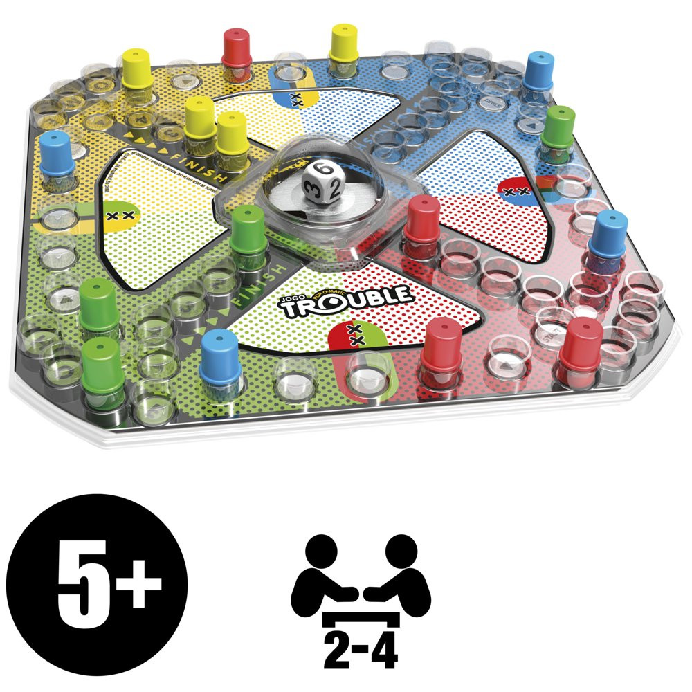 Pop-O-Matic Trouble Board Game for Kids and Family Ages 5 and Up, 2-4 Players