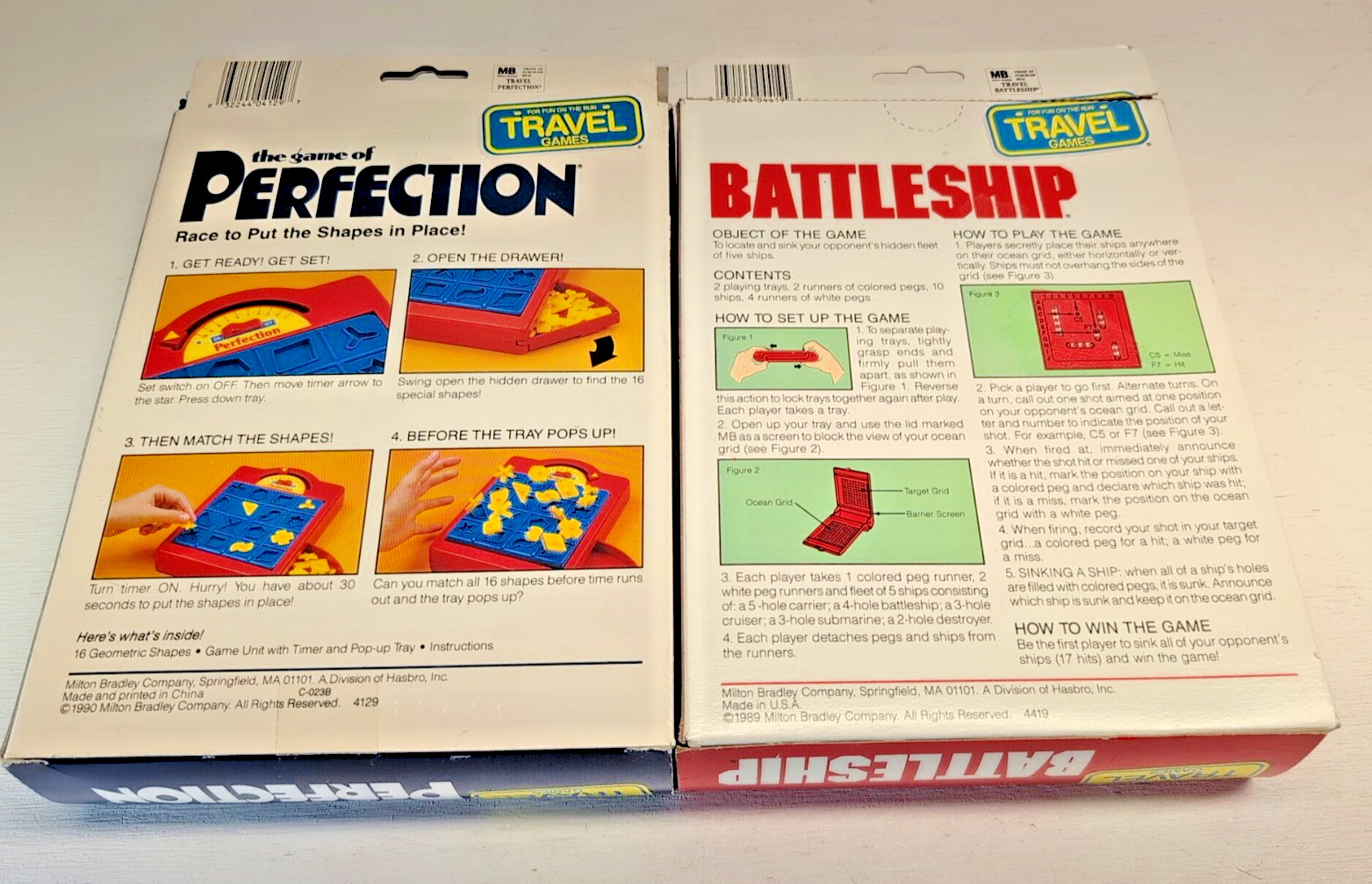 OPEN BOX! NEW! VINTAGE TRAVEL BOARD GAME 1990 PERFECTION & 1989 BATTLESHIP MB