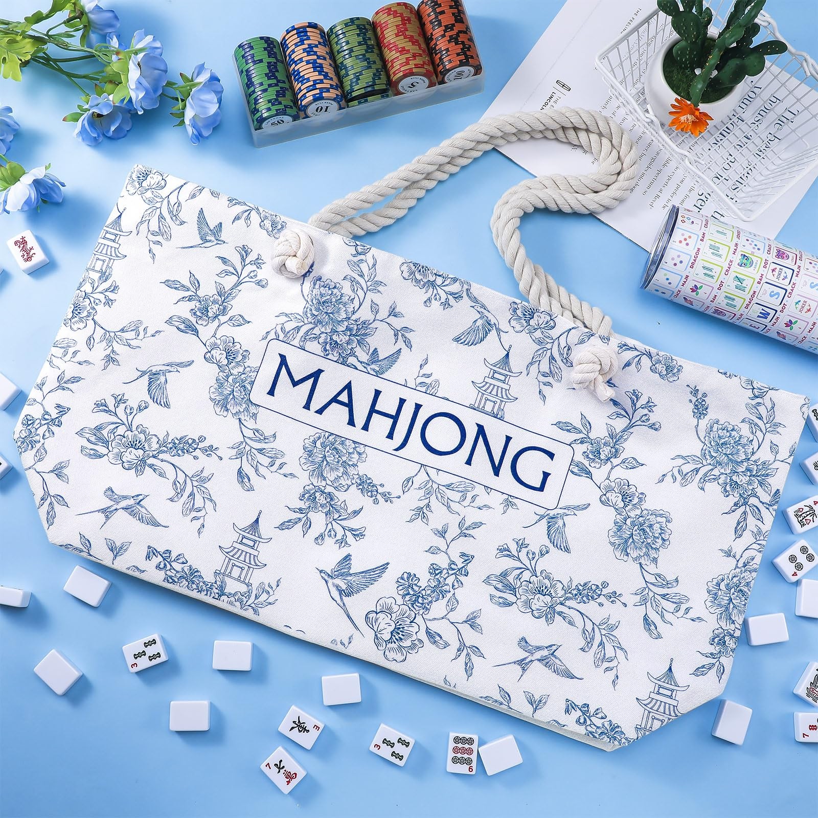 Empty Mahjong Tote Bag Mahjong Canvas Bag 24.0 x 13.0 x 4.7 Inch Chinoiserie …