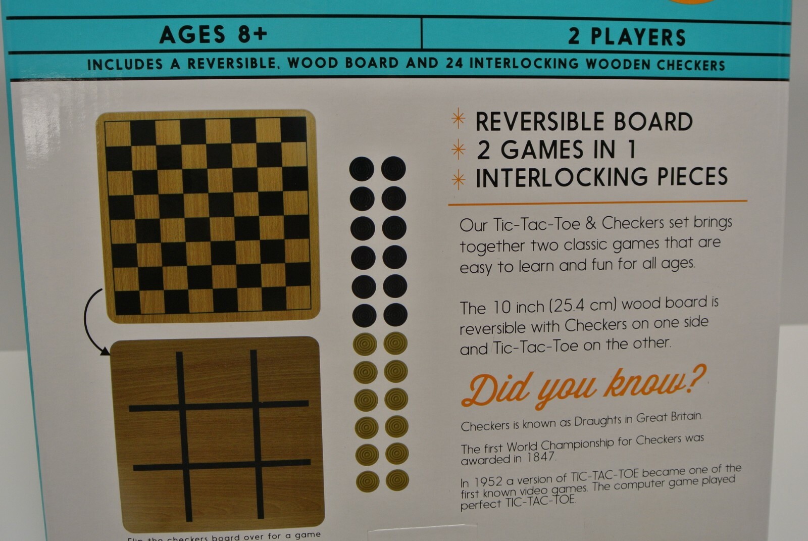 Regal TIC-TAC-TOE & CHECKERS 10″ Reversible Wood Board Game NEW FACTORY SEALED