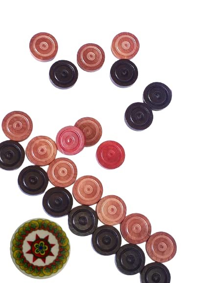 Professional Carrom Board Coins and Striker Set – 24 Wooden Carrom (11 Black,…