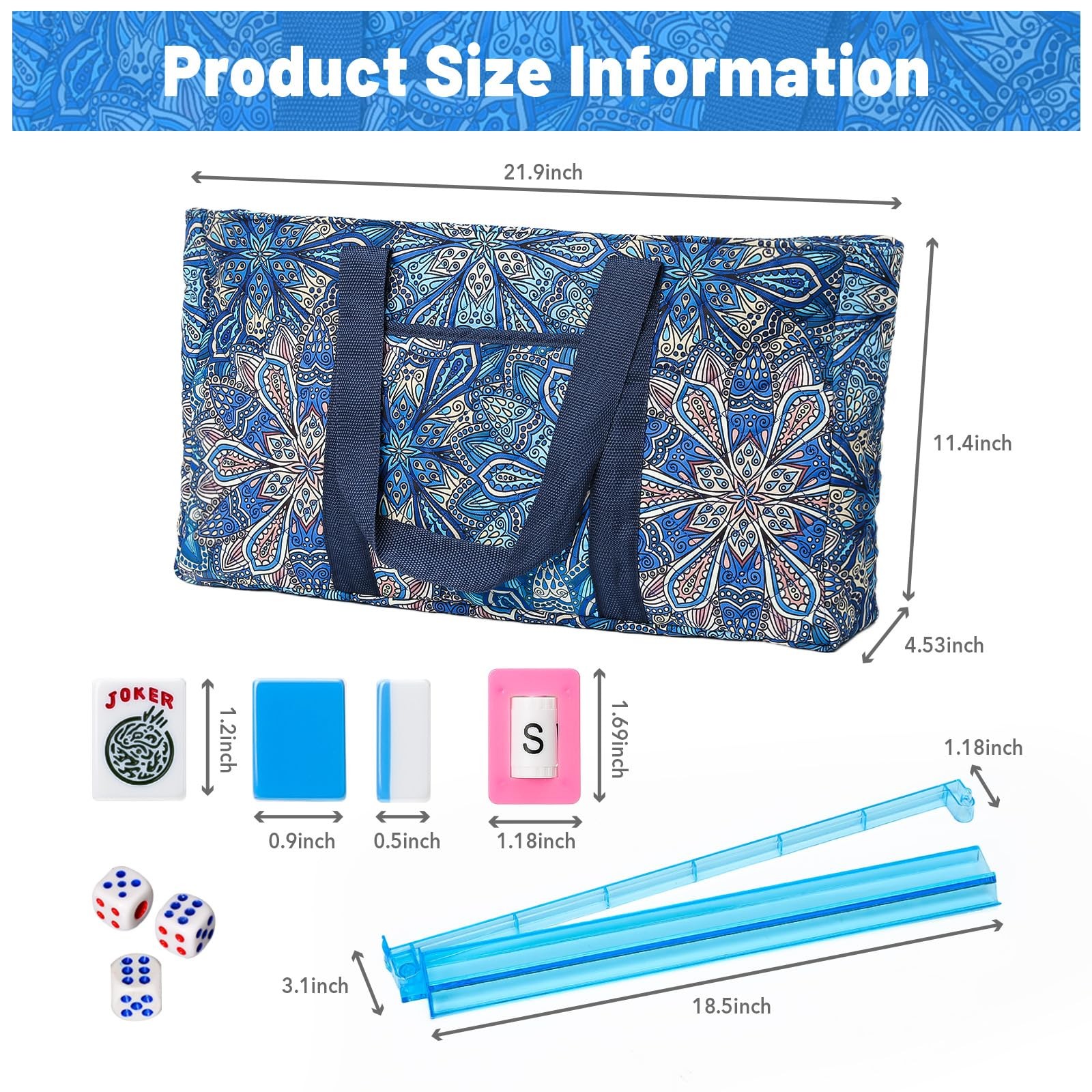 Kyerlish American Mahjong 4 inches x 9 x 21 inches, Blue（blue Tiles）