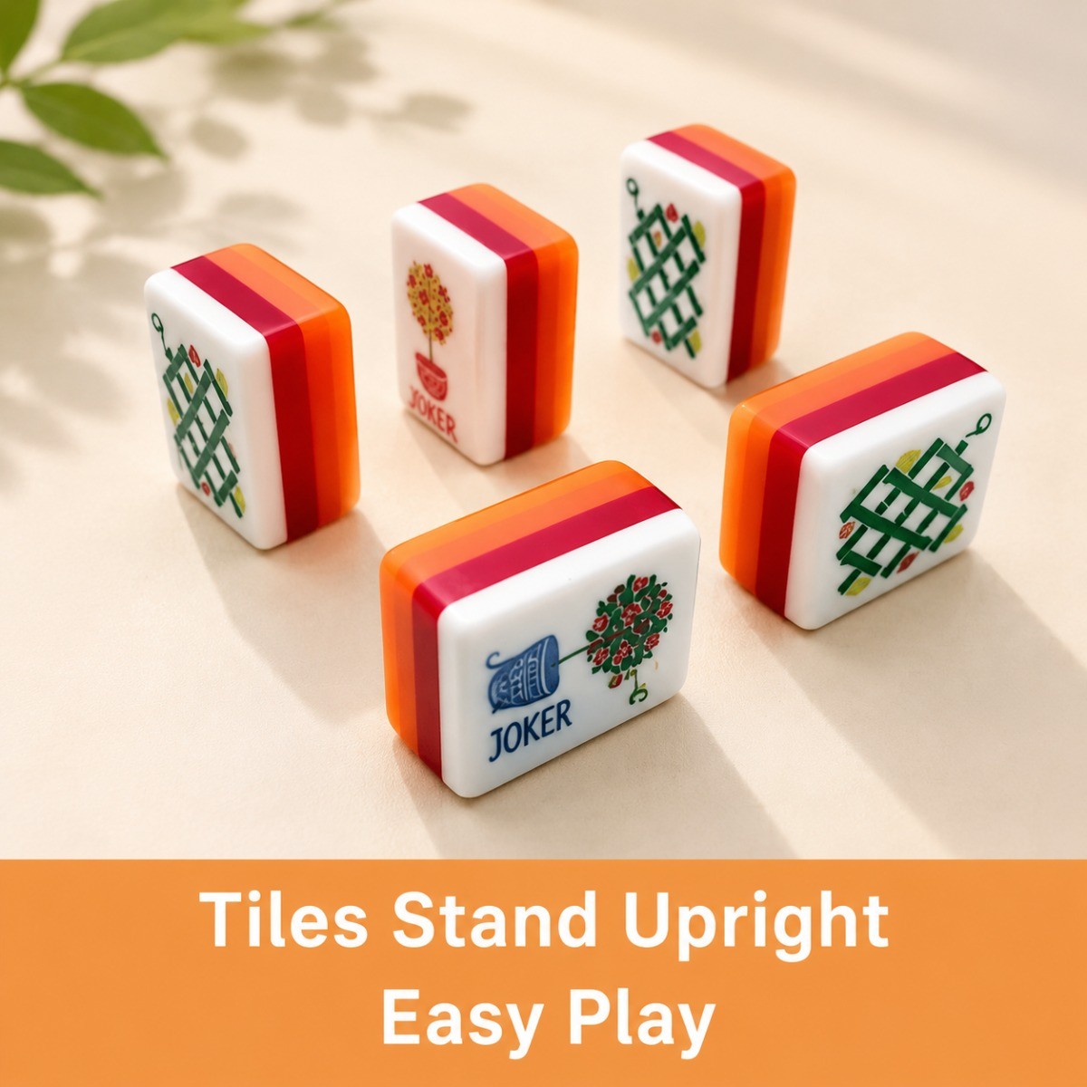 Orange Red White Striped Mahjong Tiles Vase Floral Joker Print 160 Full Set