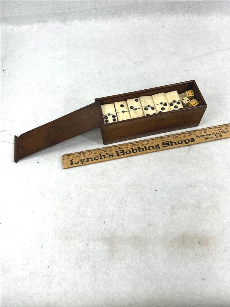 antique dominoes 27 & dice box Civil War Era hand made original period 1800