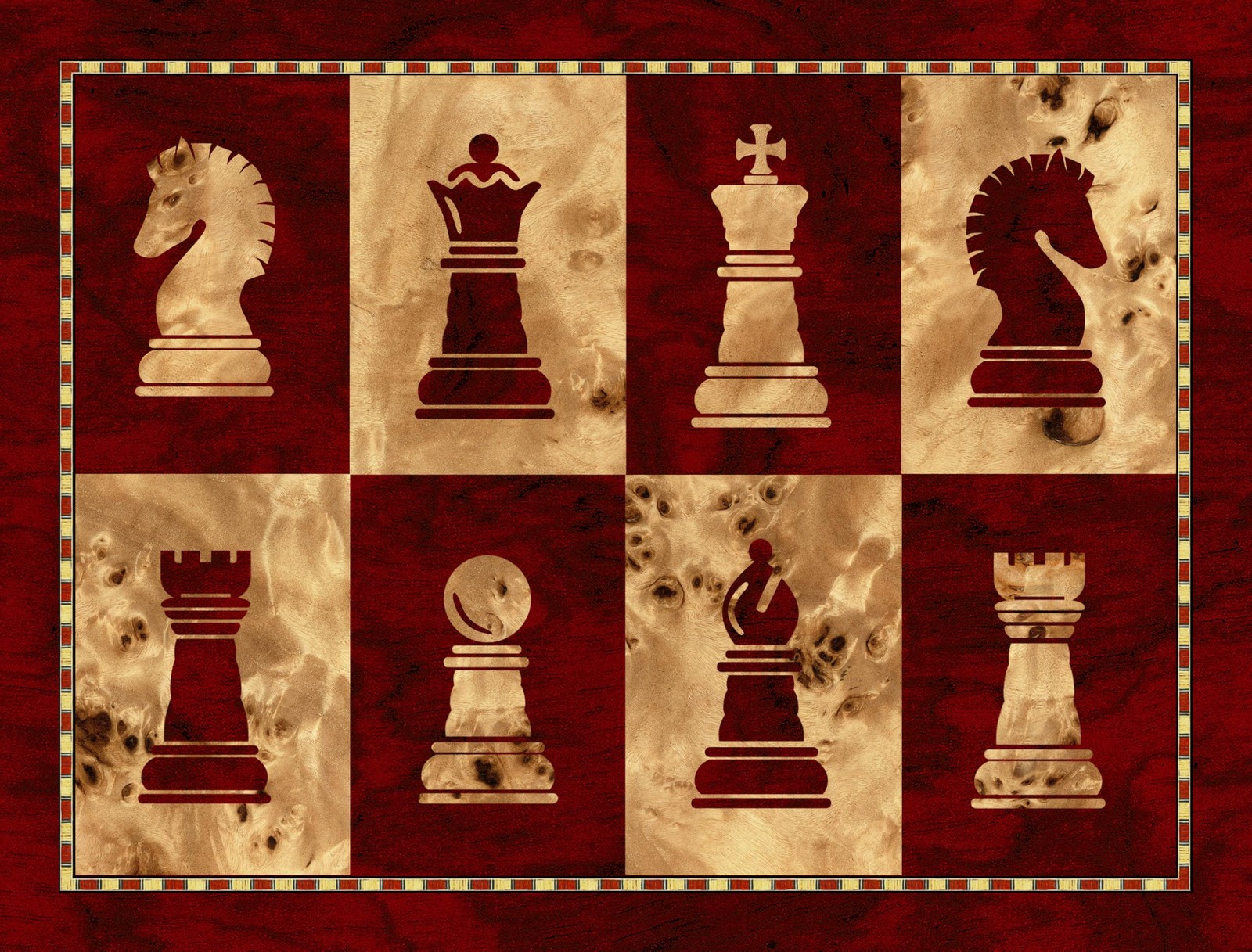 HPL Large High Gloss Cherry and Burlwood Color Locking Chess Storage Box for up