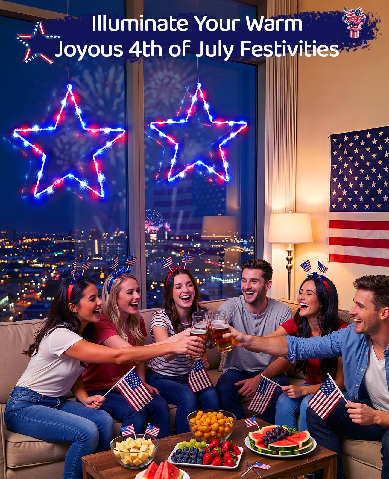 45 LED Red White Blue Star Window Lights 4th of July Patriotic Decor Decor