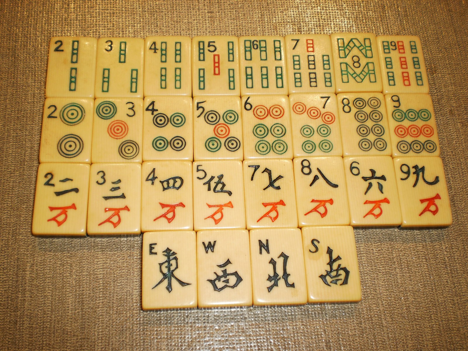 4 VINTAGE TWO TONE FRENCH IVORY MAH JONG MAJONG TILES BLACK BACKS EXCLNT COND