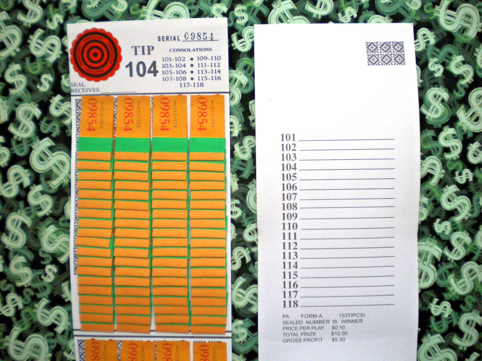 1 Dozen ~ 153-8 Row REGULAR “NOT Sure” TIP BOARDS {101-118} Pull Tab Jar Tickets