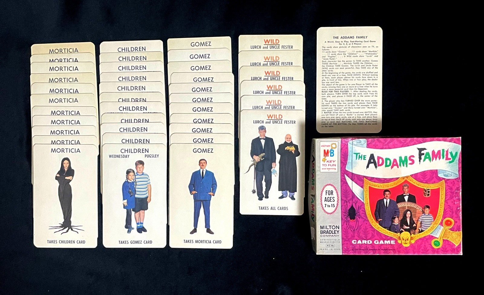 Complete 1965 Milton Bradley Addams Family Card Game 40 cards & Instructions