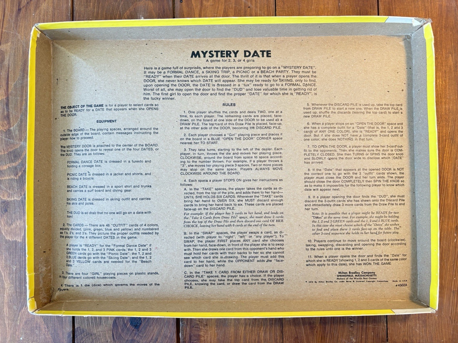Mystery Date Game (1972 Ed) Box Has Wear 100% Complete