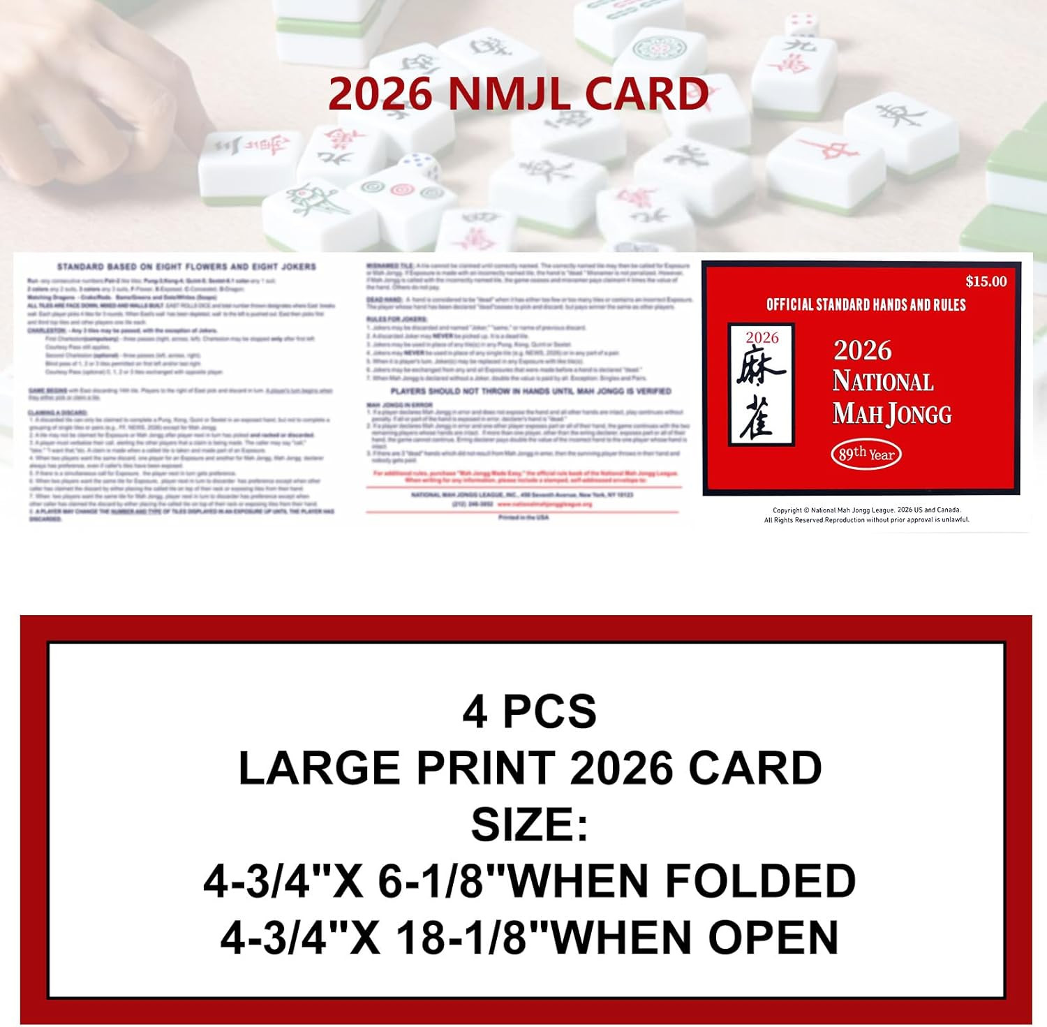 2026 NMJL Mah Jong Card Official Revision – Large Size – 4 Pcs