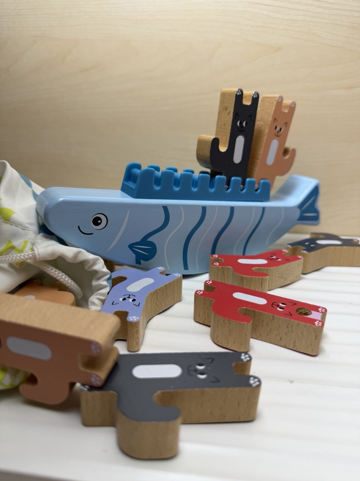 Wooden Balance the Cat Kid Game by Gigglescape With bag