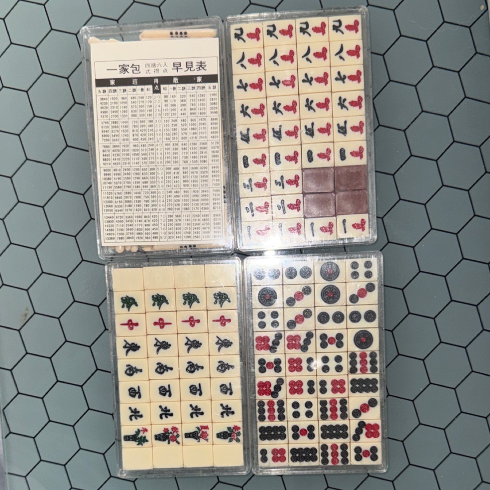 Vintage Mah Jong Chinese Sic Bo Gambling Tile Set 1960 w Banker Chart & Counters