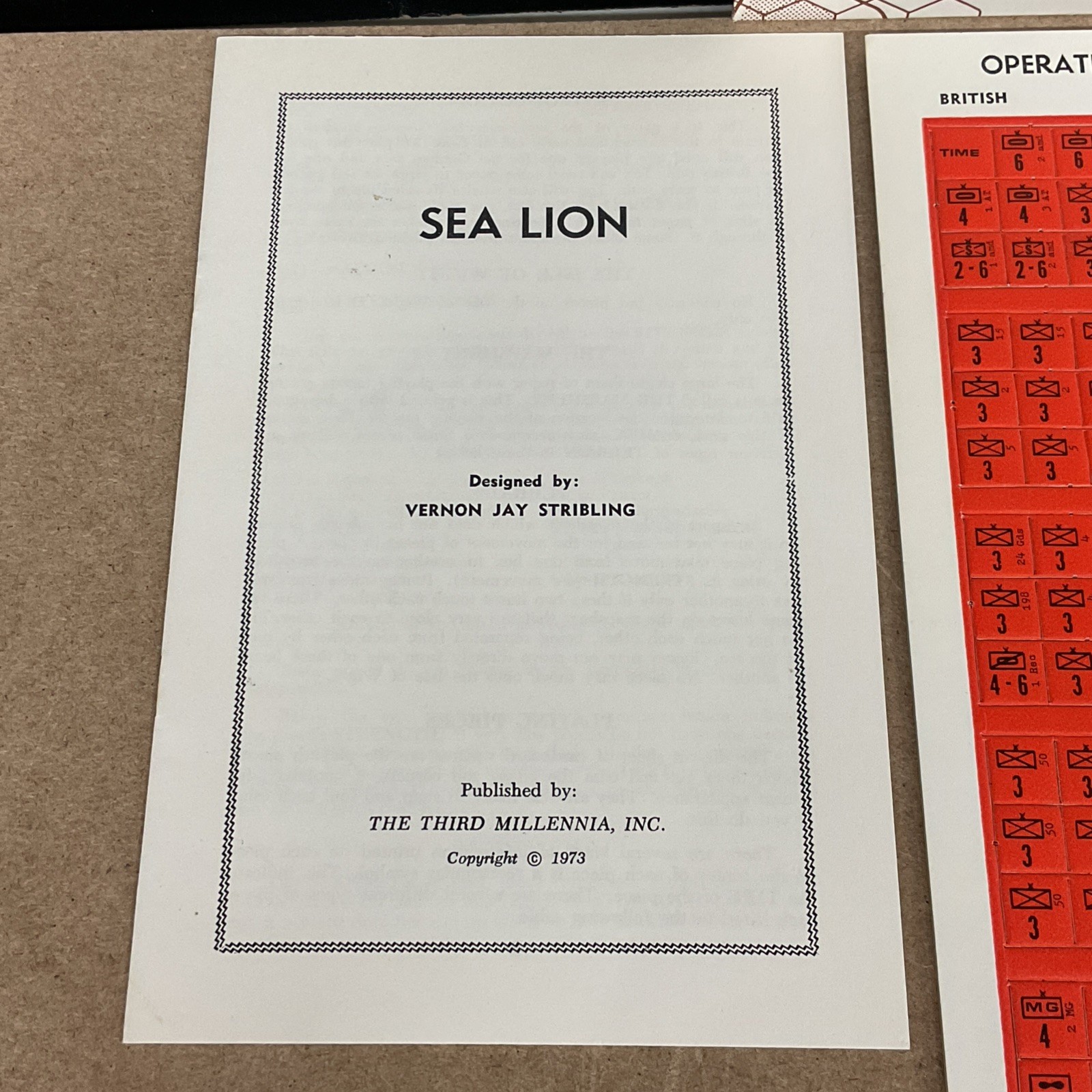 Operation Sea Lion Strategy Game Vernon Jay Stribling Unpunched NOS – Incomplete