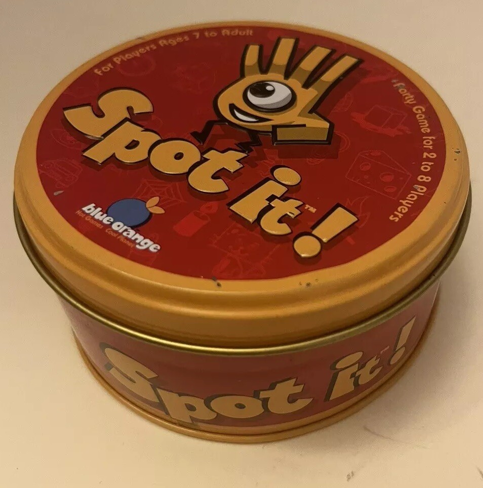 Spot It! Card Game In Metal Storage Tin Brand Easy Directions Fun to Play