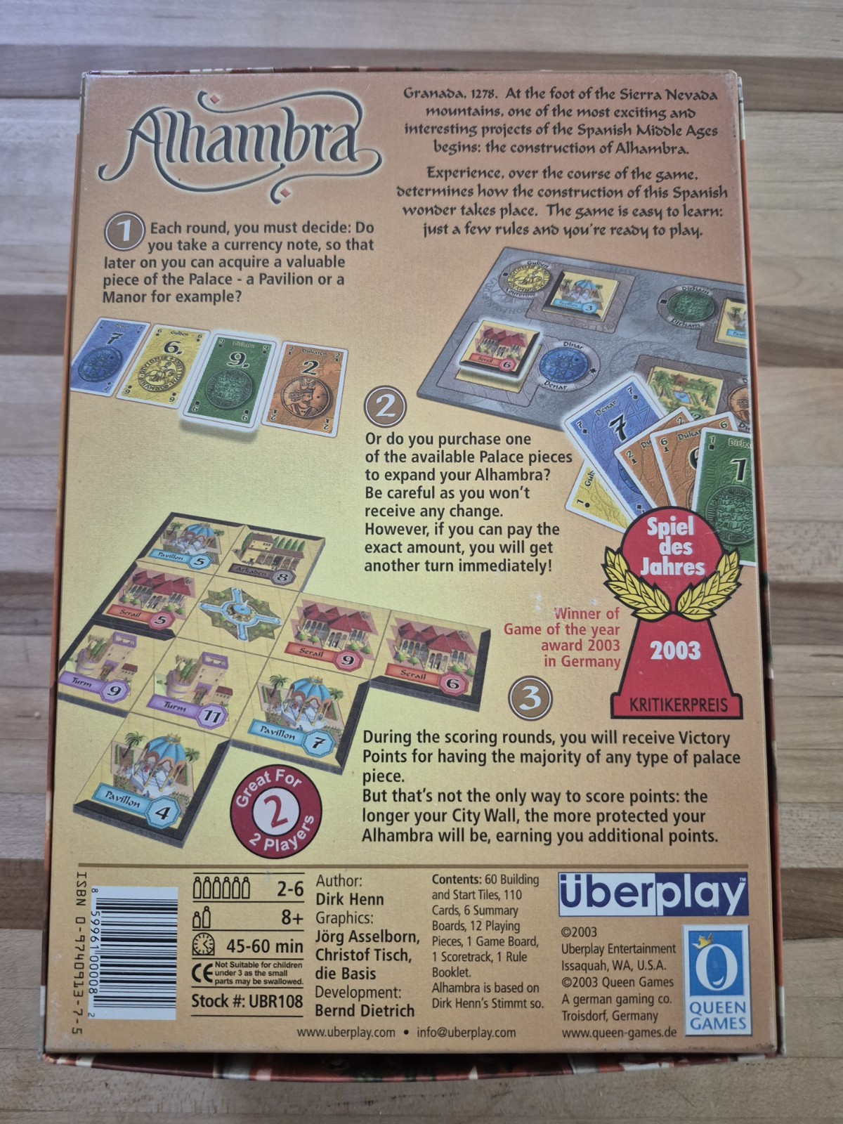 Dirk Henn Alhambra Board Game Queen Games Germany 2003 Complete Excellent