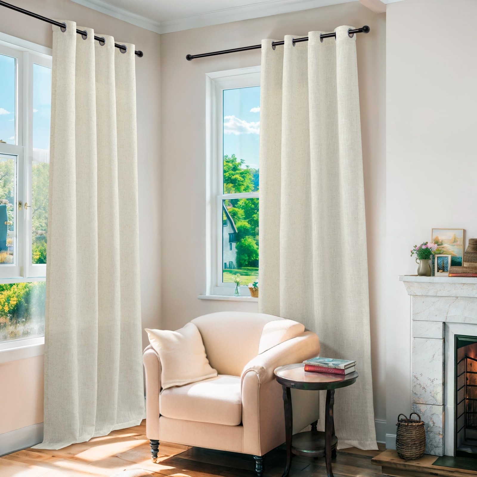 Pitalk Flax Linen Curtains 54 Inch Length for 52″W x 54″L (Pack of 2), Tan
