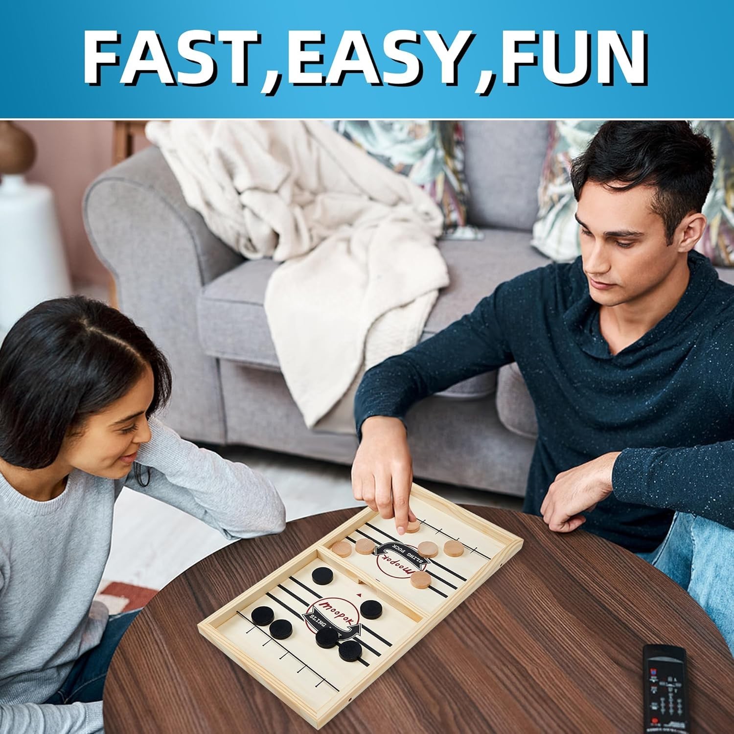 Fast Sling Puck Game Wooden Tabletop Hockey Board Game Family Party Desktop Toy