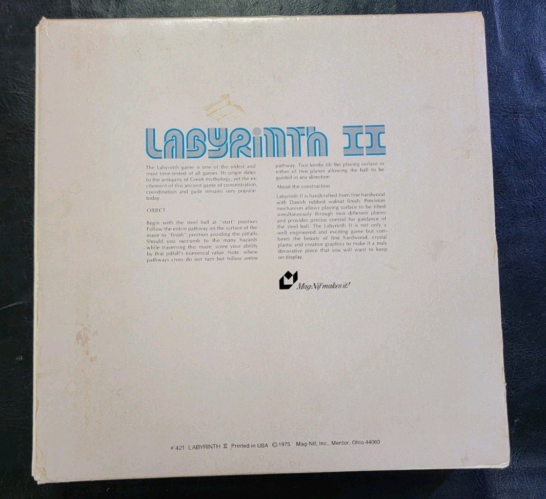 Vintage 1975 Mag-Nif Labyrinth II Marble Maze The Solitaire Game Of Skill #421