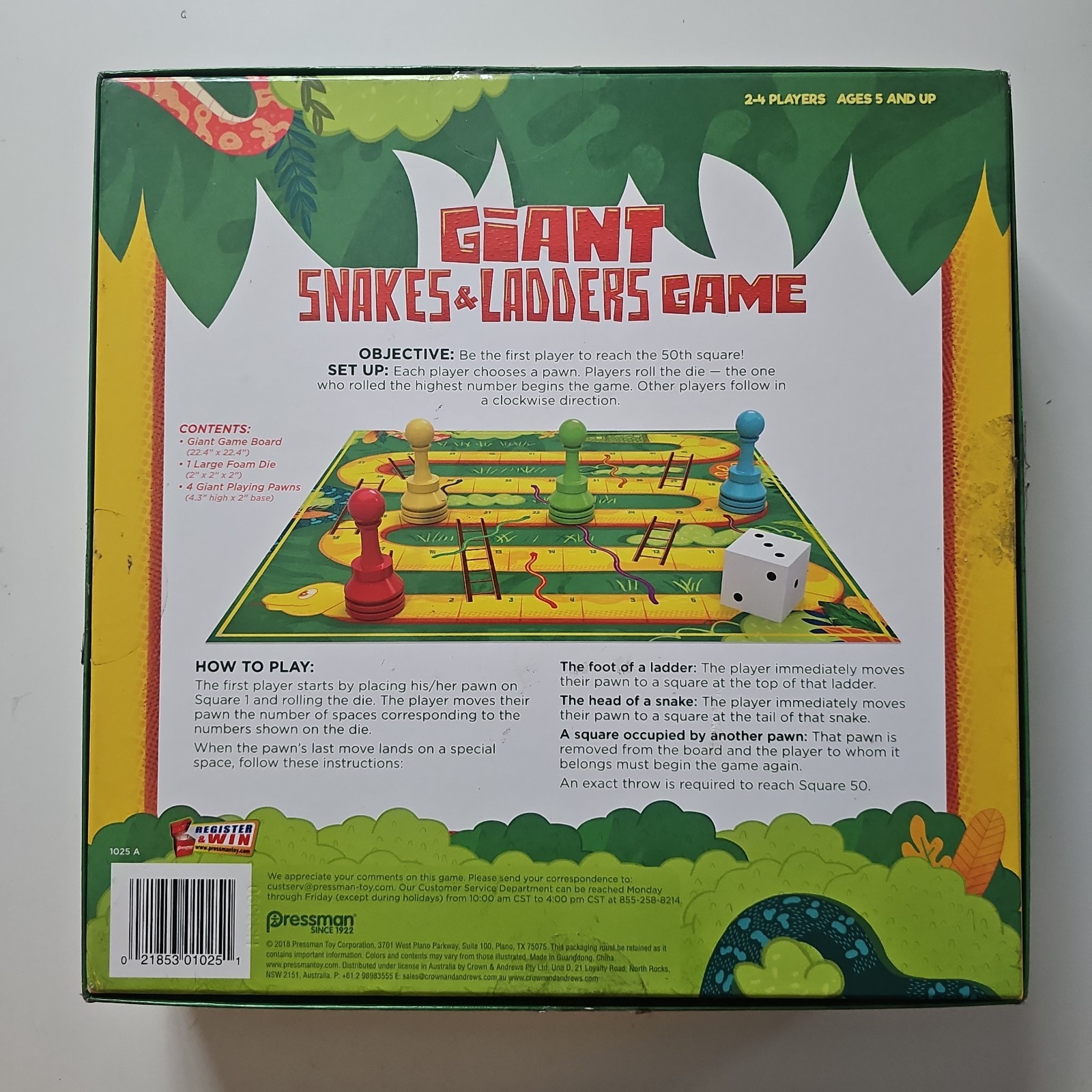 Pressman Giant Snakes & Ladders Game 2018 Board Game 5+ 2 Players