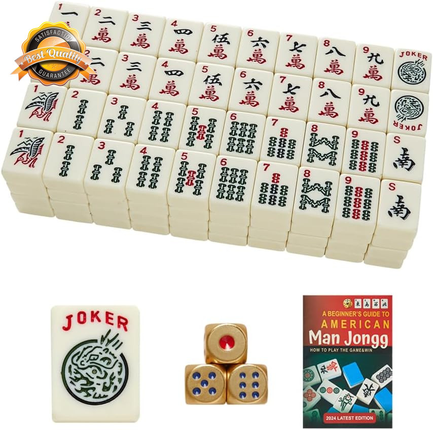 American Mahjong Tiles 166 Ivory Acrylic Set 3 Golden Dice Rules Included
