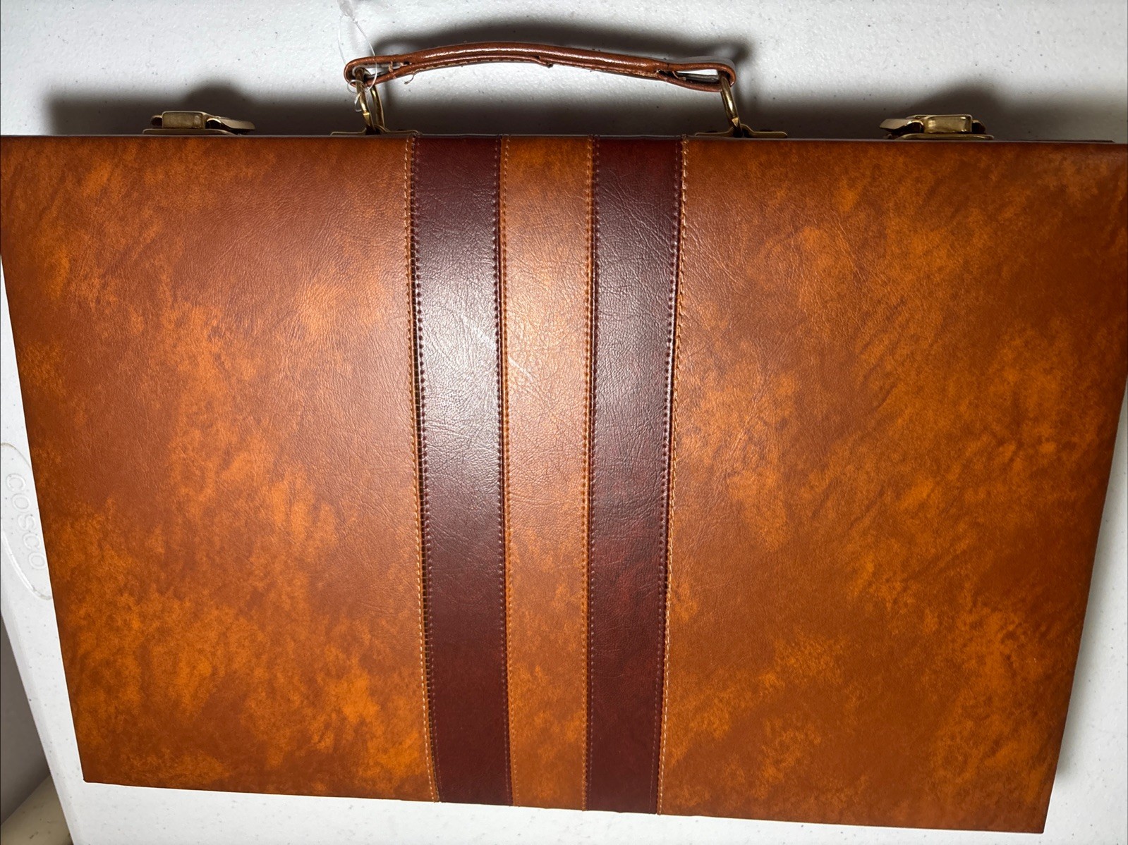 Vintage Backgammon Set faux Leather Case w/felt board Complete
