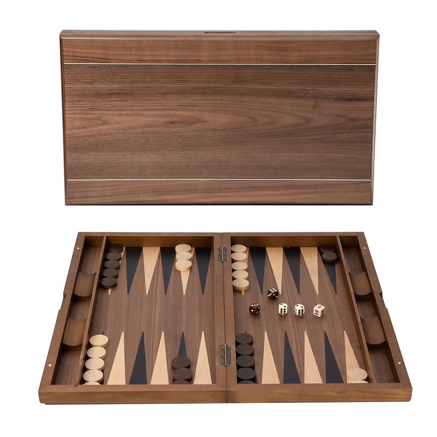 21″ Large Wood Backgammon Board Game Set.Inlay Double Stripe Board w/Game Pieces