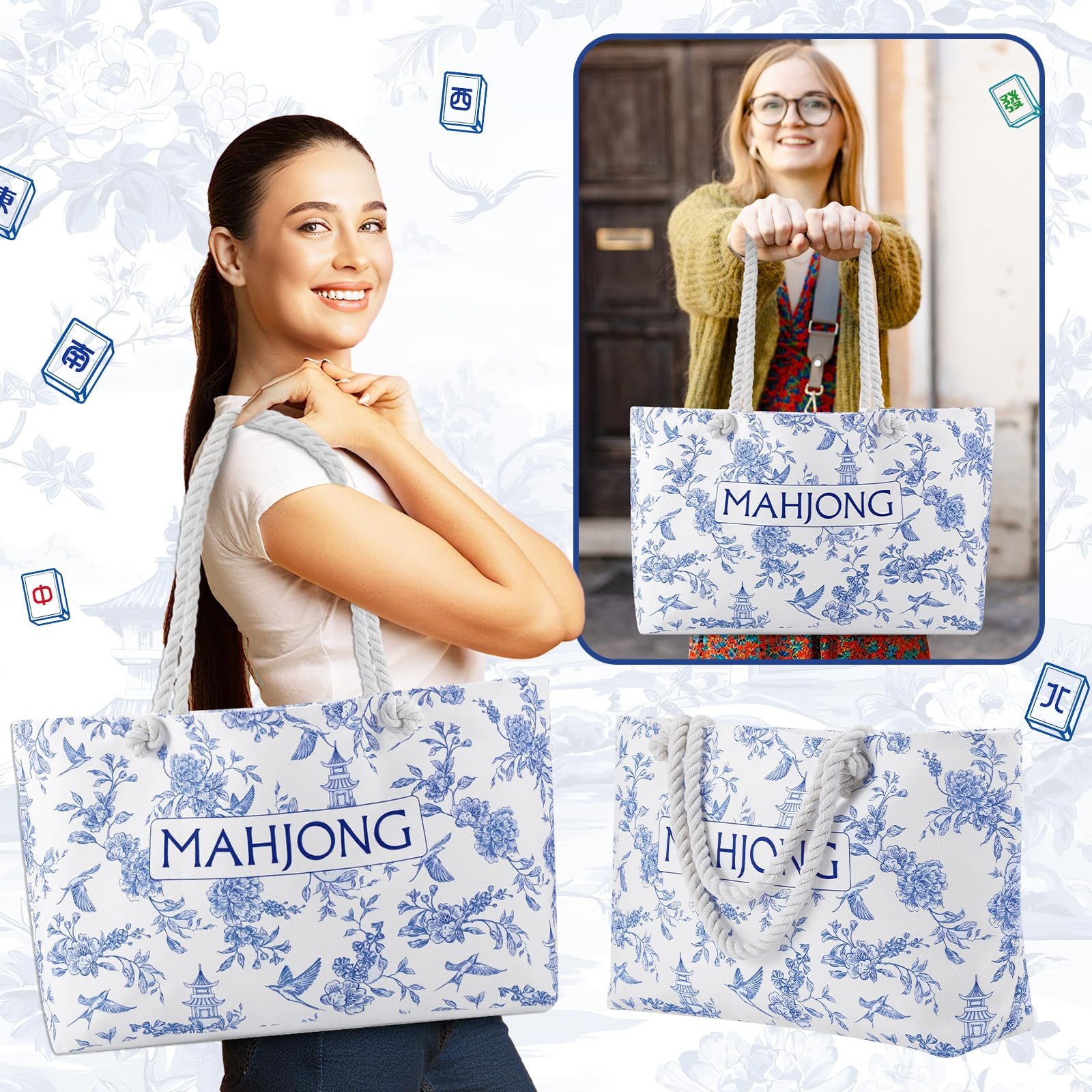 Empty Mahjong Bags Set for Tiles and Racks 24×13 Inch American Mahjong Carryi…