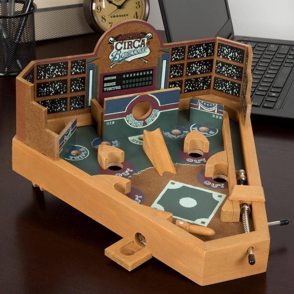 Tabletop Baseball Pinball Game Durable Wood MDF Metal 2-Balls 13″L x 12.25″W