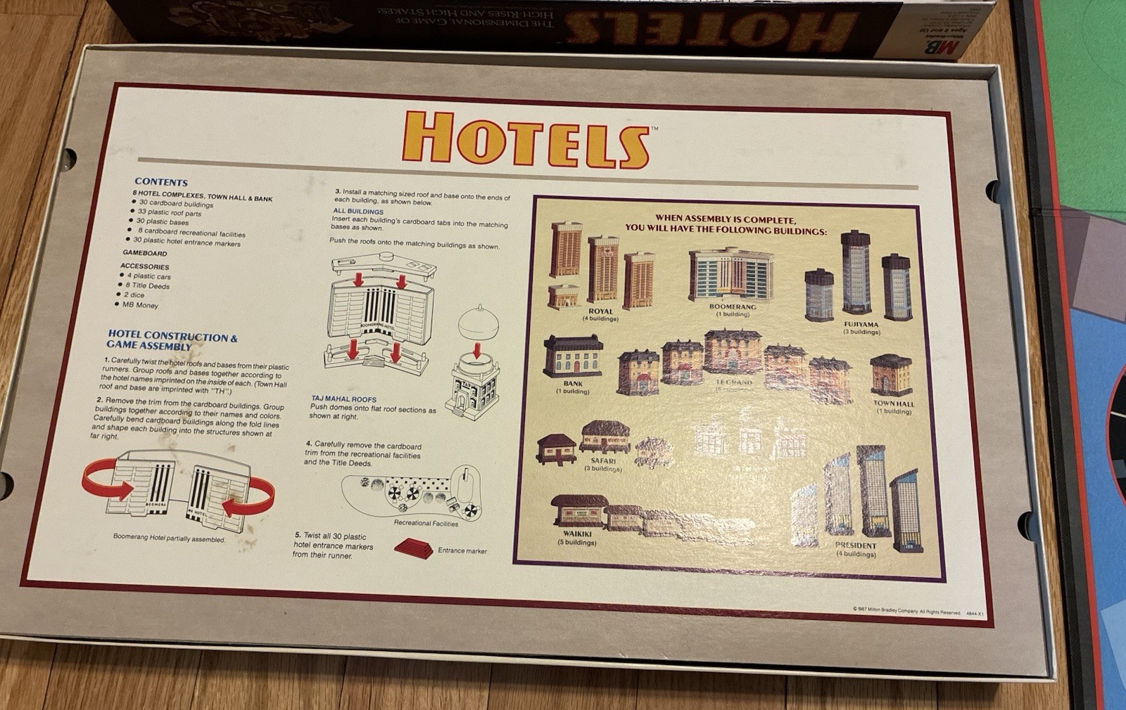 Hotels Board Game By Milton Bradley 1987 Good Pre-owned. 100% Complete