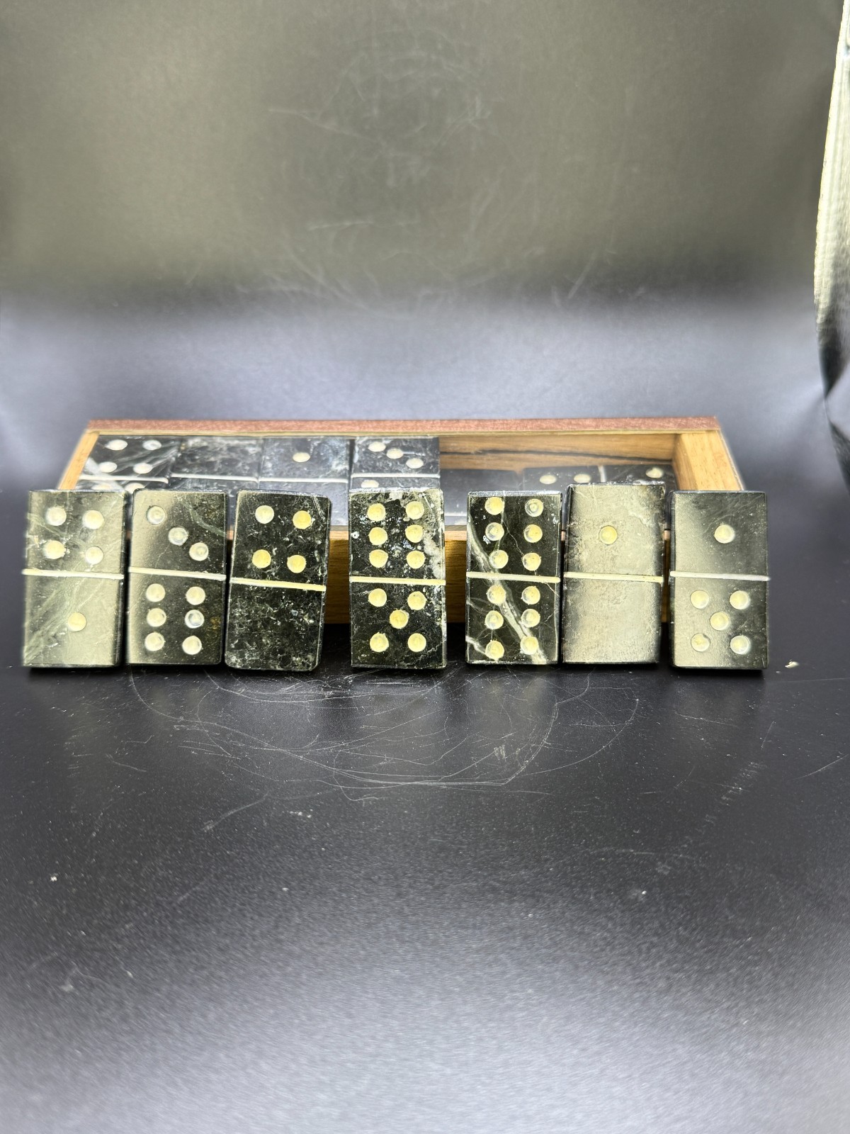 29pc Domino Set Polished Black & White Marble + Case Pakistan Never Used NEW