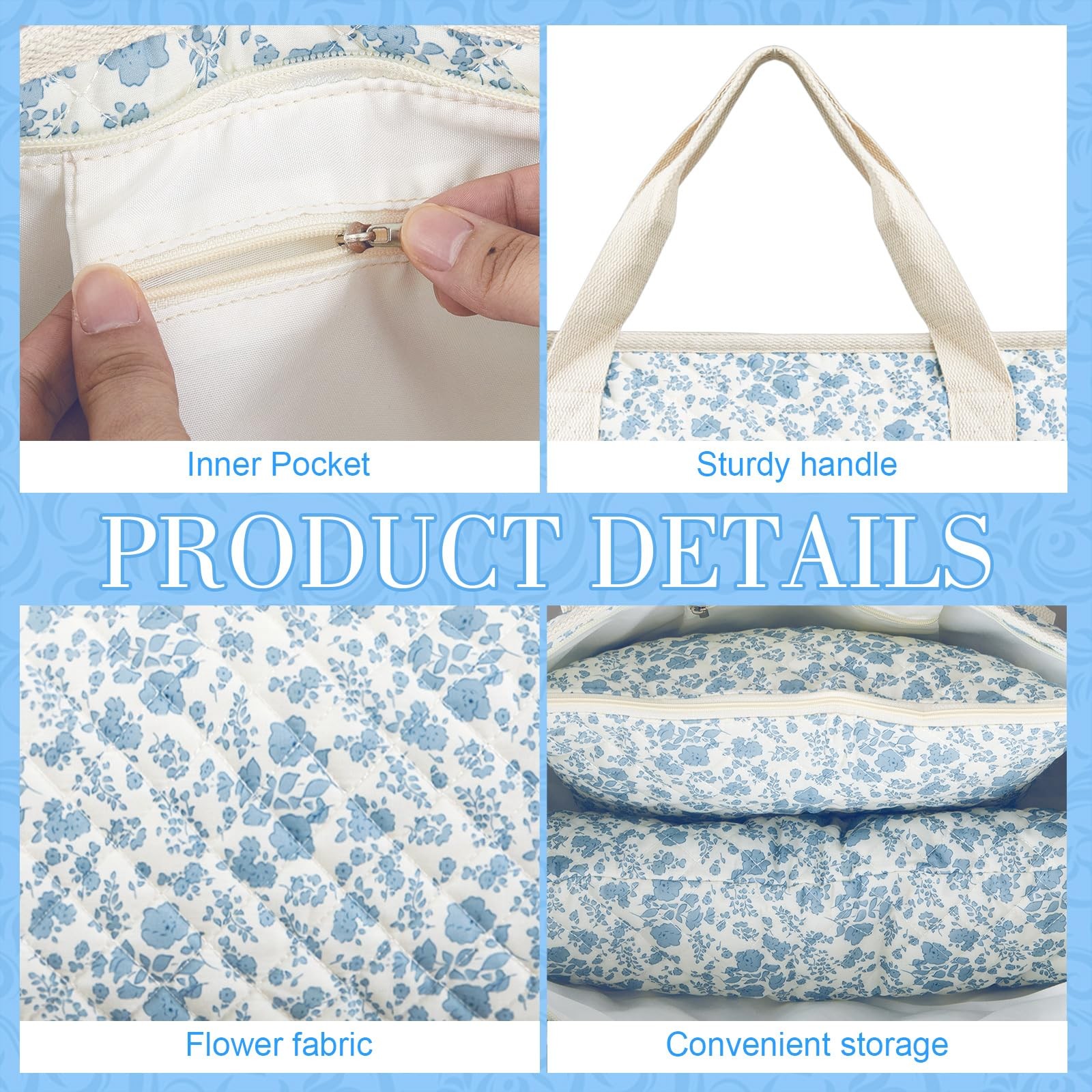 Shinylin 3 Pcs Quilted Empty Mahjong Bag Set, Thickened Blue Floral Carrying …