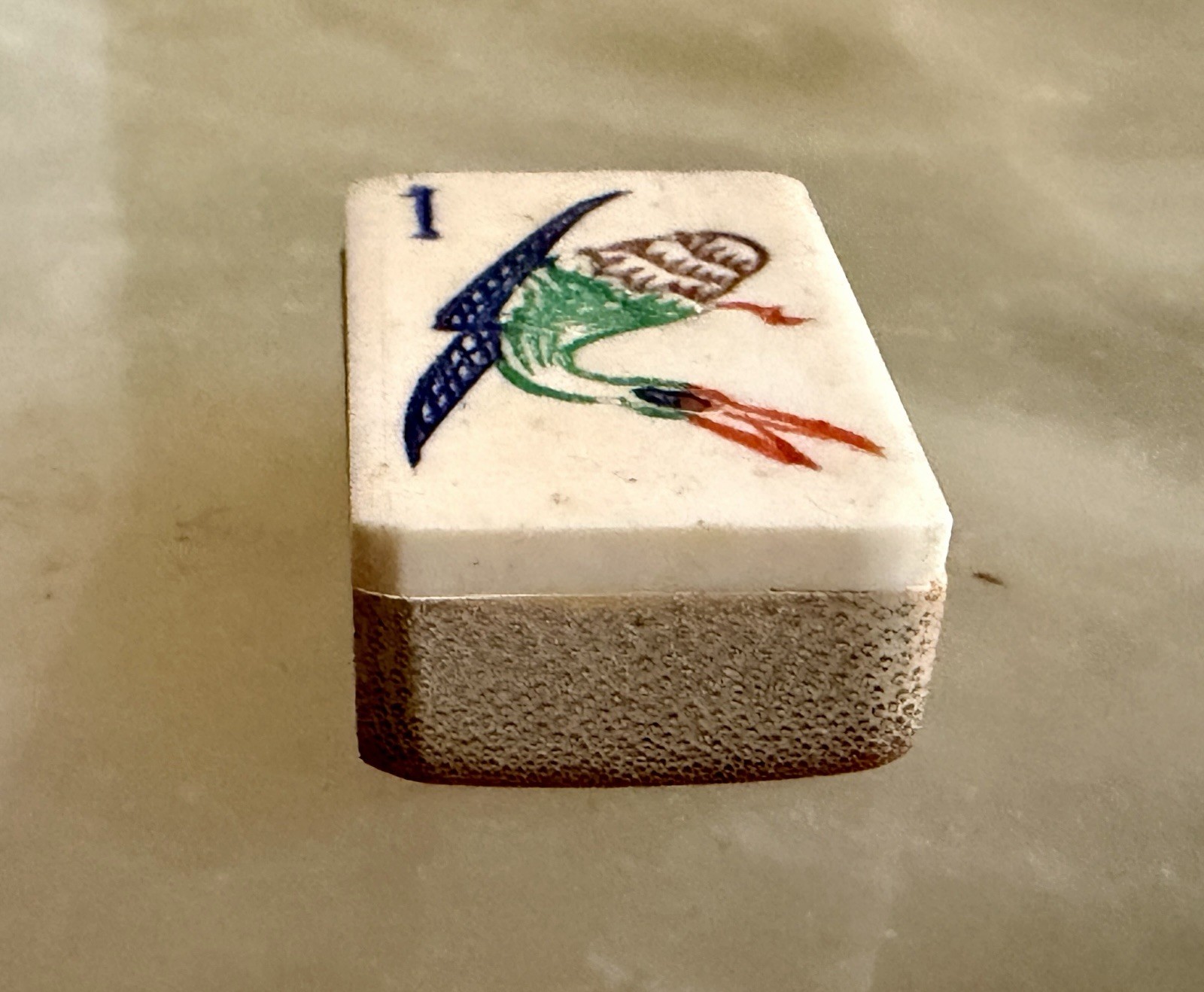 Vintage Mahjong Bird Bam Tile Bone Thick Bamboo Dovetail