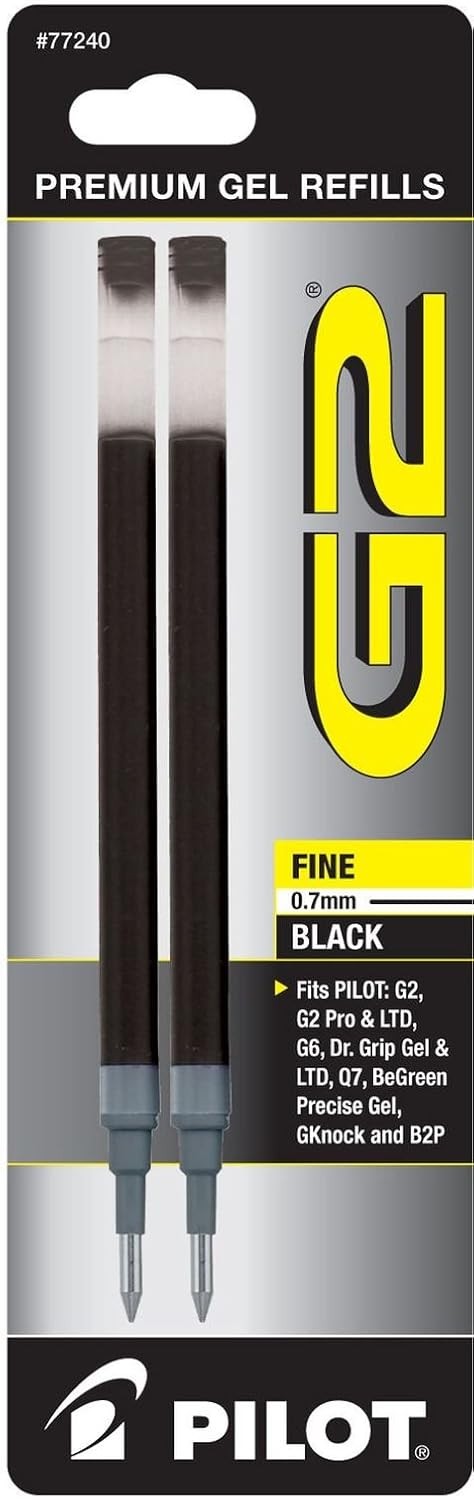 G2 BLACK INK GEL 0.7MM REFILL Premium Fine Point Smooth Vibrant Quick Dry 2 Pack