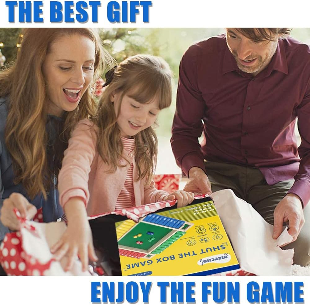 Shut the Box Game, 12 Inches Family Wooden Board Table Math Dice Games for Adult